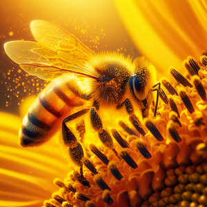 a bee pollinates a daisy close up macrophotograph 1715514067.418