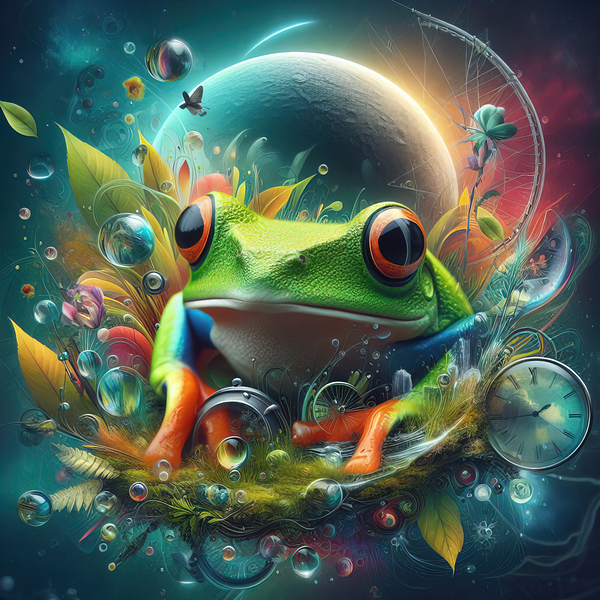 124 Creative natural background with a green frog Print