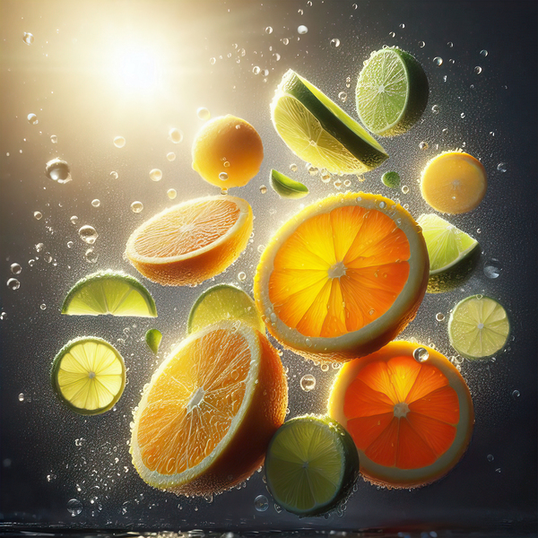 125 citrus slices floating in the air Print