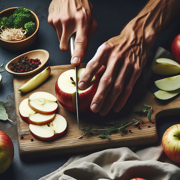 145 Cropped picture of hands cutting apple on cut Print