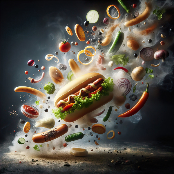 150 Creative food concept. Delicious hotdog bun w Print