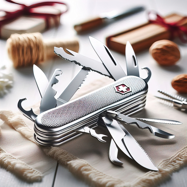 170 Swiss army knife on white table Print