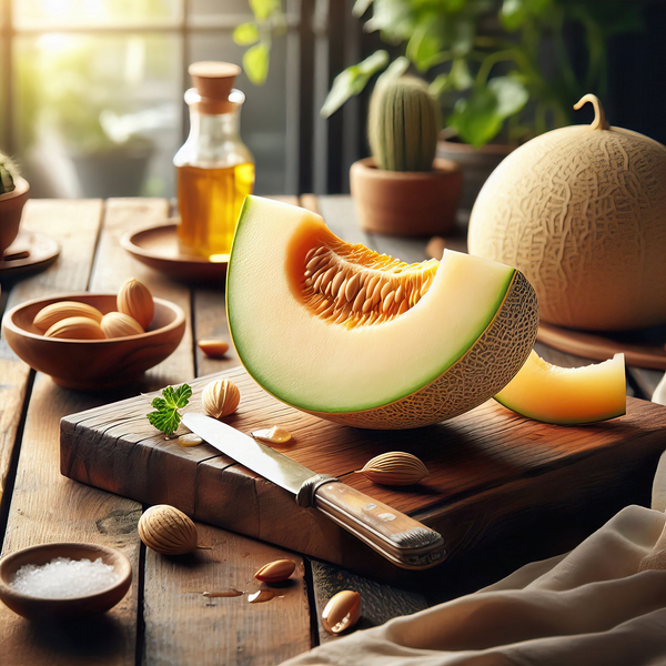 177 Fresh of whole and sliced orange melon or can Print