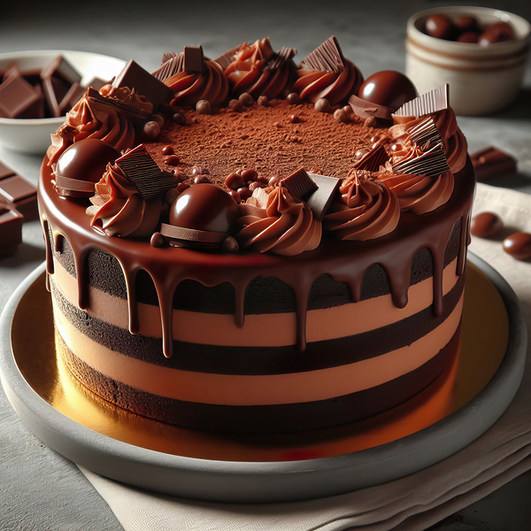 233 Chocolate cake with red berries and fruitscho Print