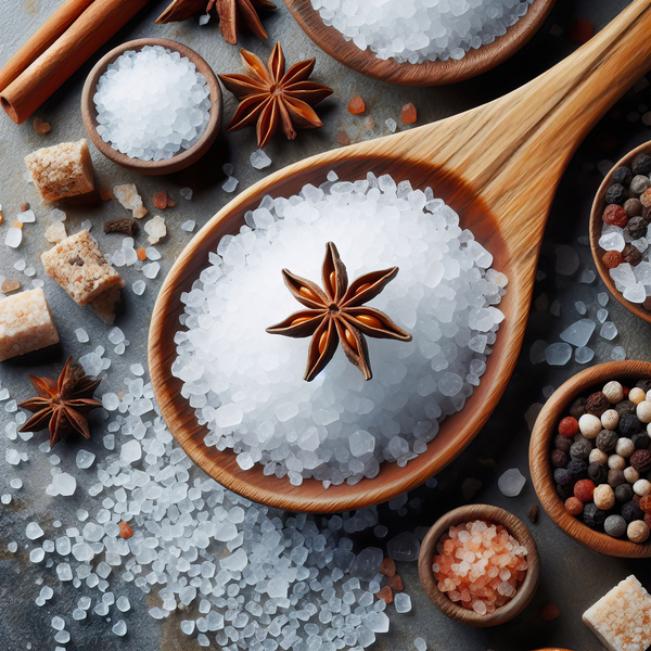 320 Sea ​​salt in wooden spoon top view Print