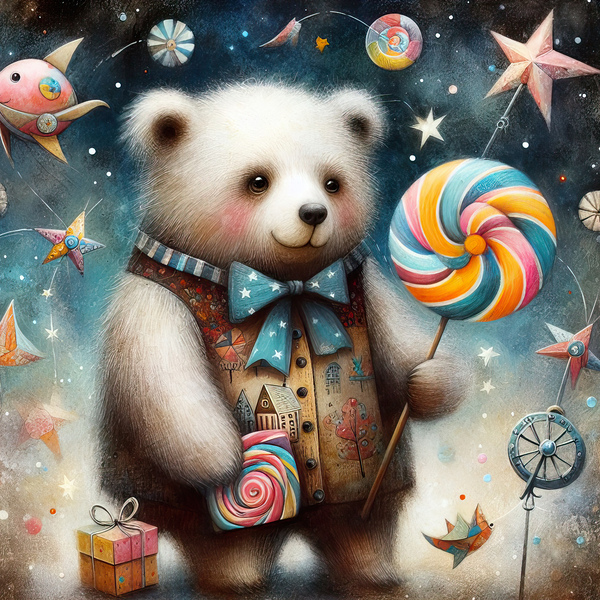 342 Mixed media painting of a whimsical bear Print