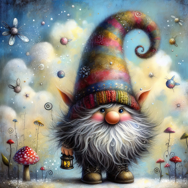 399 Mixed media painting of a whimsical nome Print