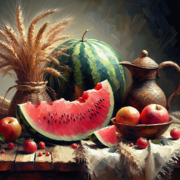 Still life oil painting of watermelon Print