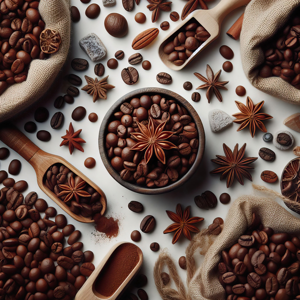 49 Coffee beans isolated top view white backgroun Print
