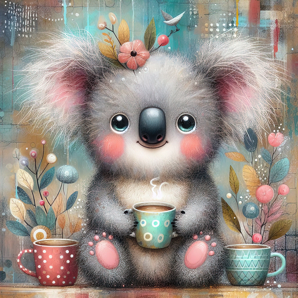 57 Mixed media painting of a whimsical koala Print