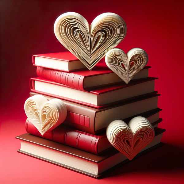 93 Heart Shaped Book Stack on Red Print