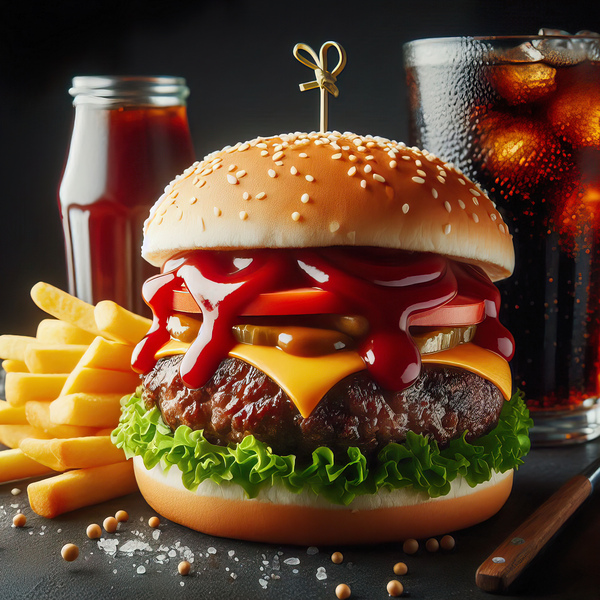 Hamburger french fries and drink on white 21 Print