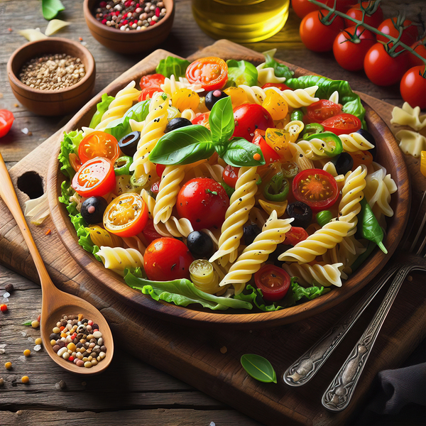 Italian pasta salad on wooden board 8 Print