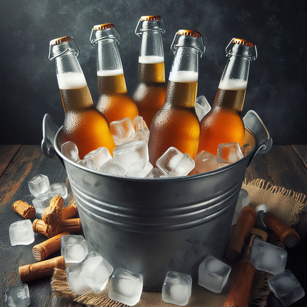 Metal bucket with beer bottles and ice cubes 3.jp Print