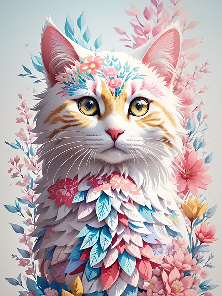 floral cat Print
