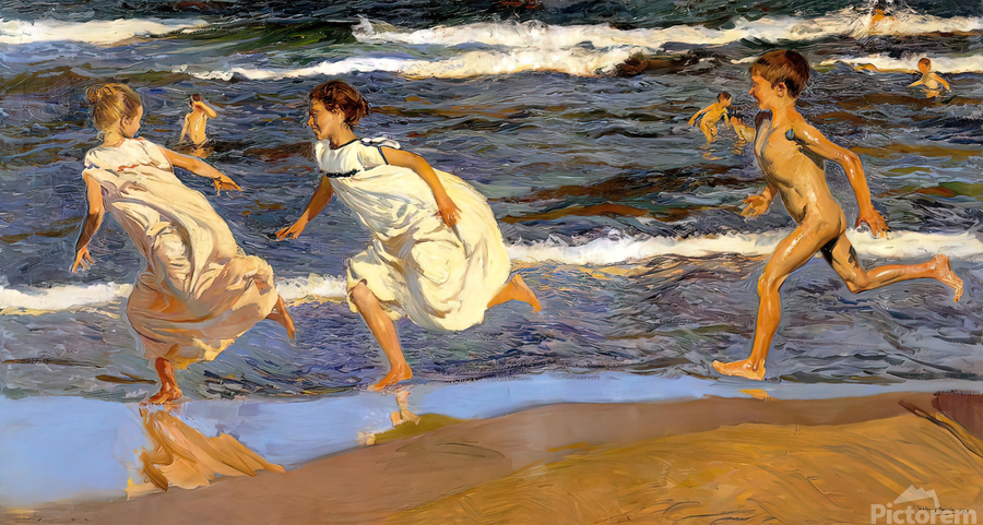 4479 Joaquin Sorolla corriendo por la playa by artvi Wall Art