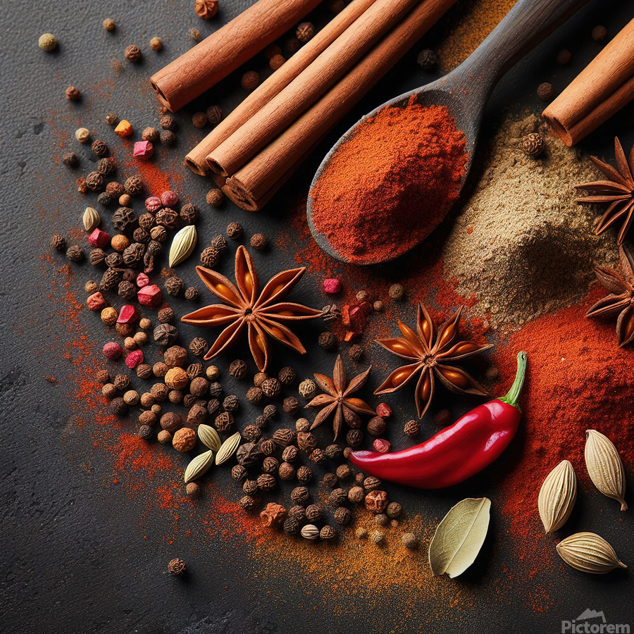 Spices on black background 6 by artvi Wall Art