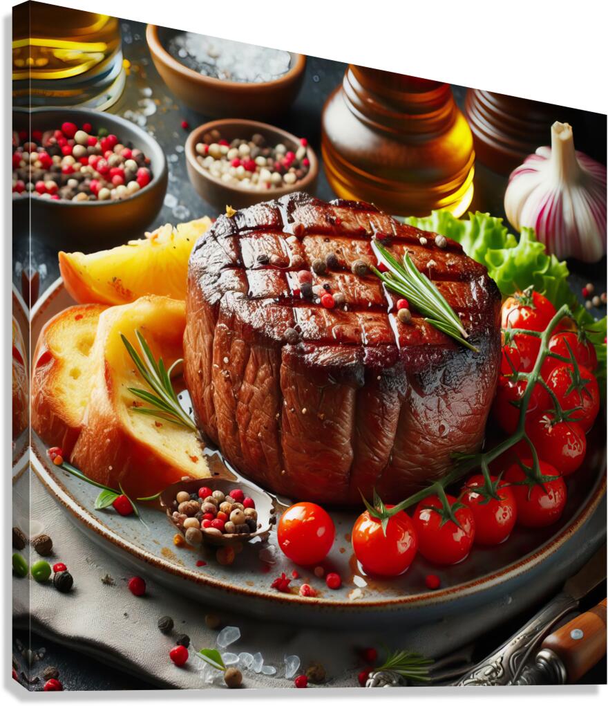 Beef fillet with vegetable garnish 5 Canvas Print