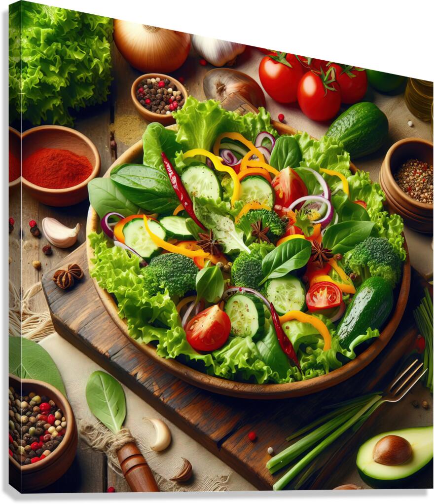 Healthy and natural onion tomato lettuce salad 8. Canvas Print