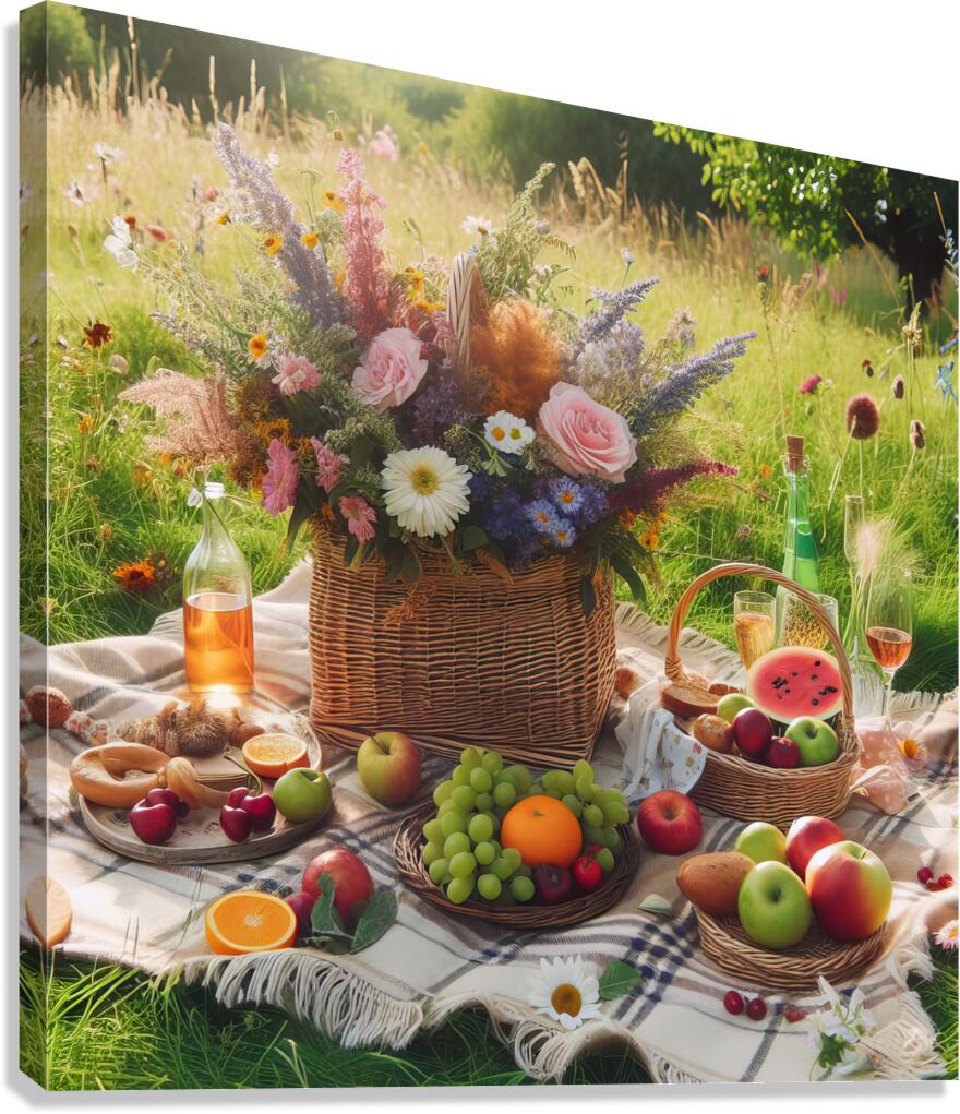 picnic basket in the countryside 1 Canvas Print