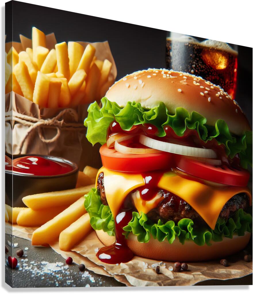 Hamburger french fries and drink on white 4 Canvas Print