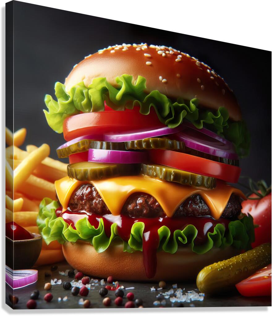 Hamburger french fries and drink on white 7 Canvas Print