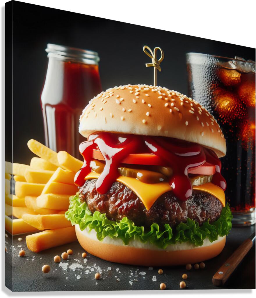 Hamburger french fries and drink on white 21 Canvas Print