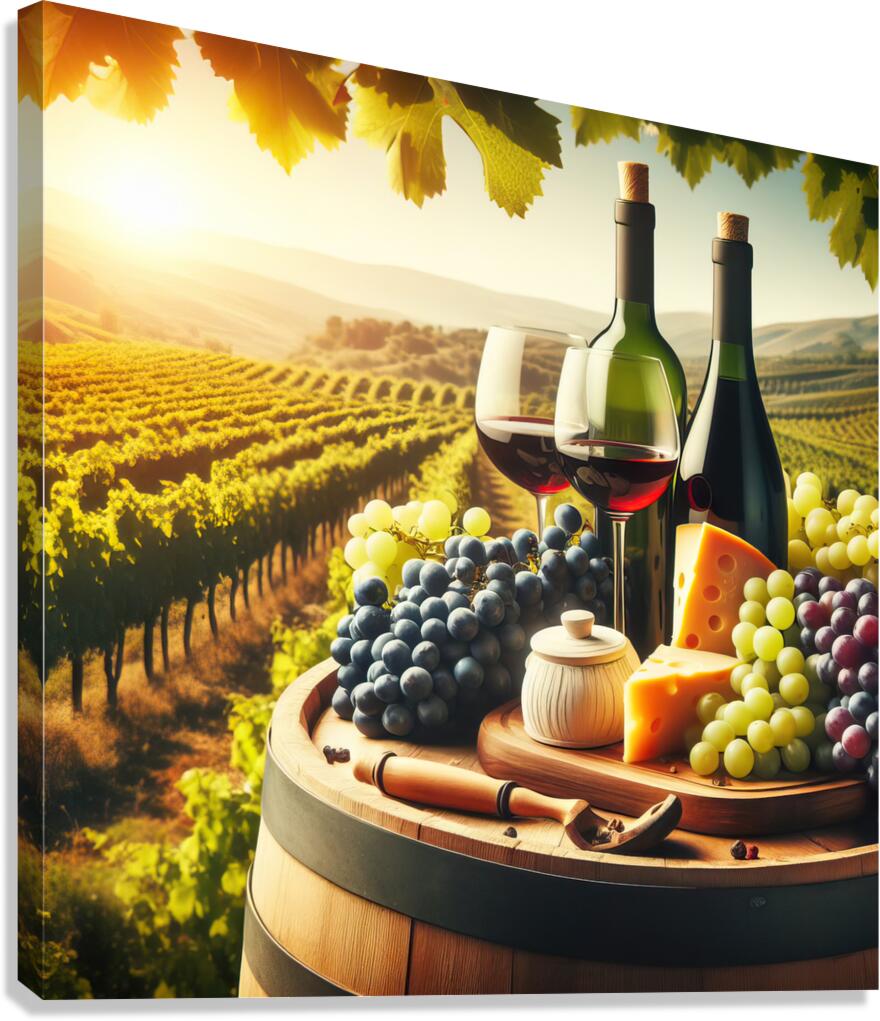 still life with wine and cheese 6 Canvas Print