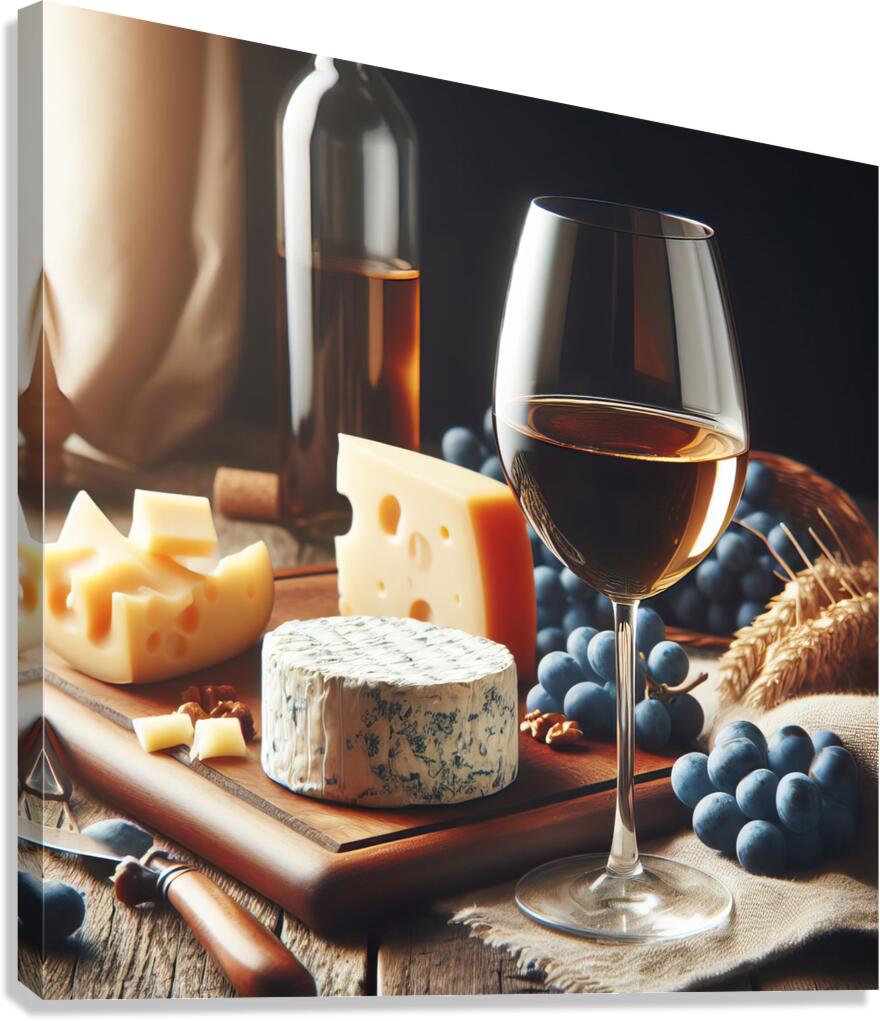 Cheese wine grapes on food composition in dark ke 1714825964.6358 Canvas Print