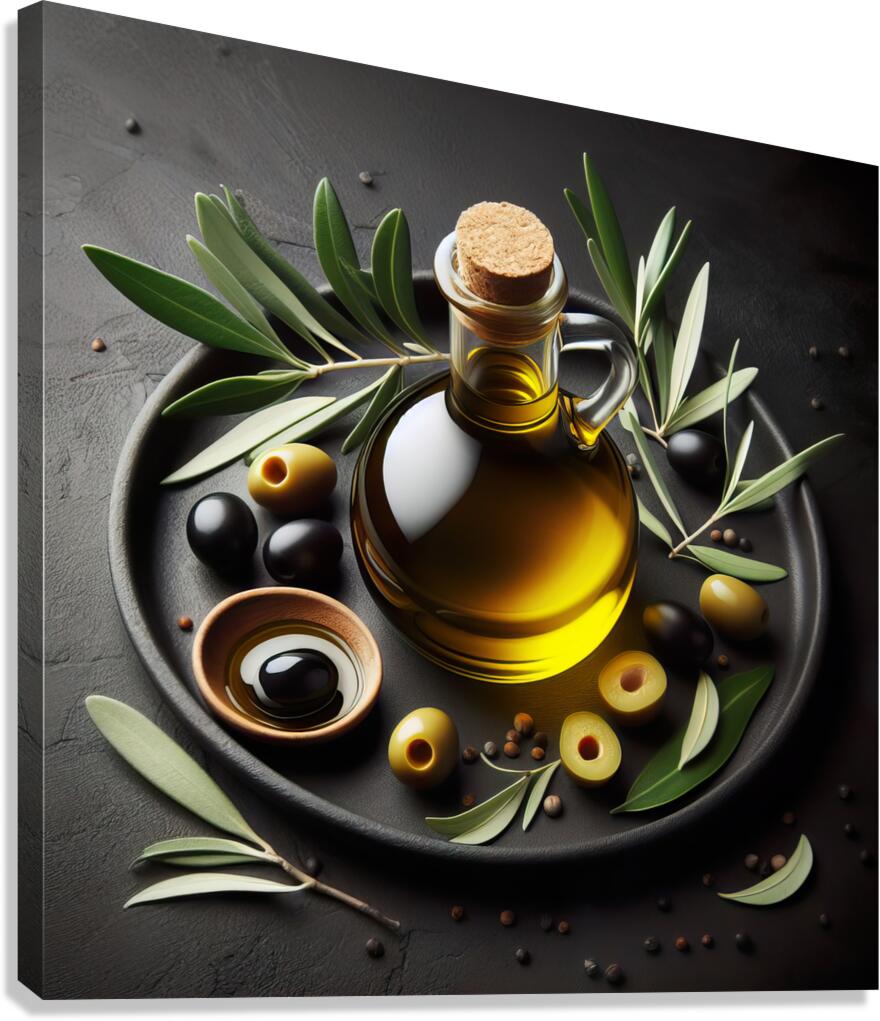 a bottle of extra virgin olive oil on a rustic ba 1714940215.3253 Canvas Print