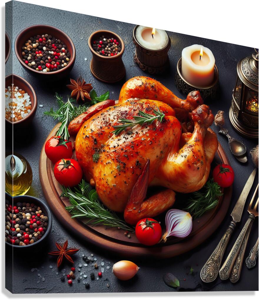 Roasted chicken on wooden board 9 Canvas Print