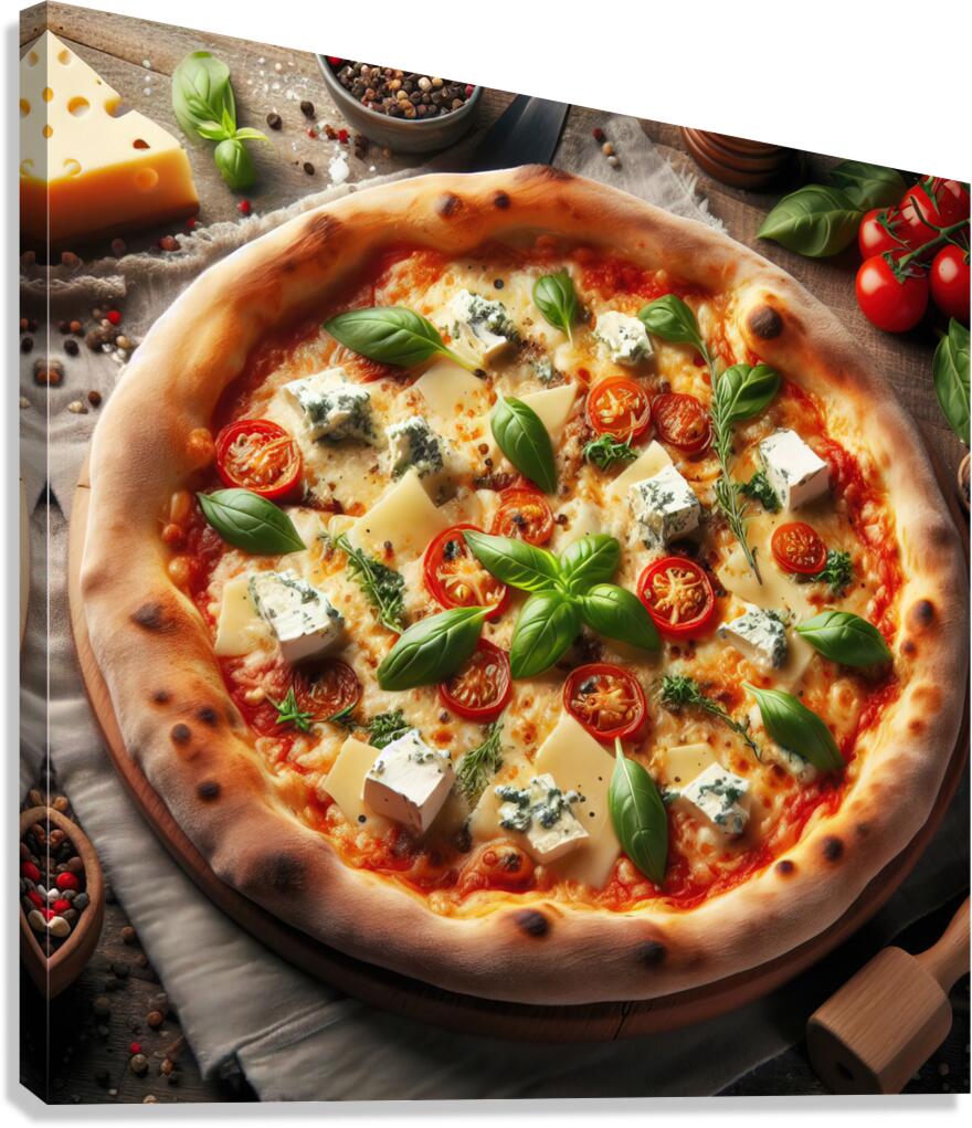 a delicious Italian salami cheese pizza over a wo Canvas Print