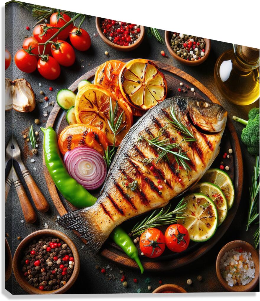Fish fillet with vegetable garnish healthy diet b 1715272828.1343 Canvas Print