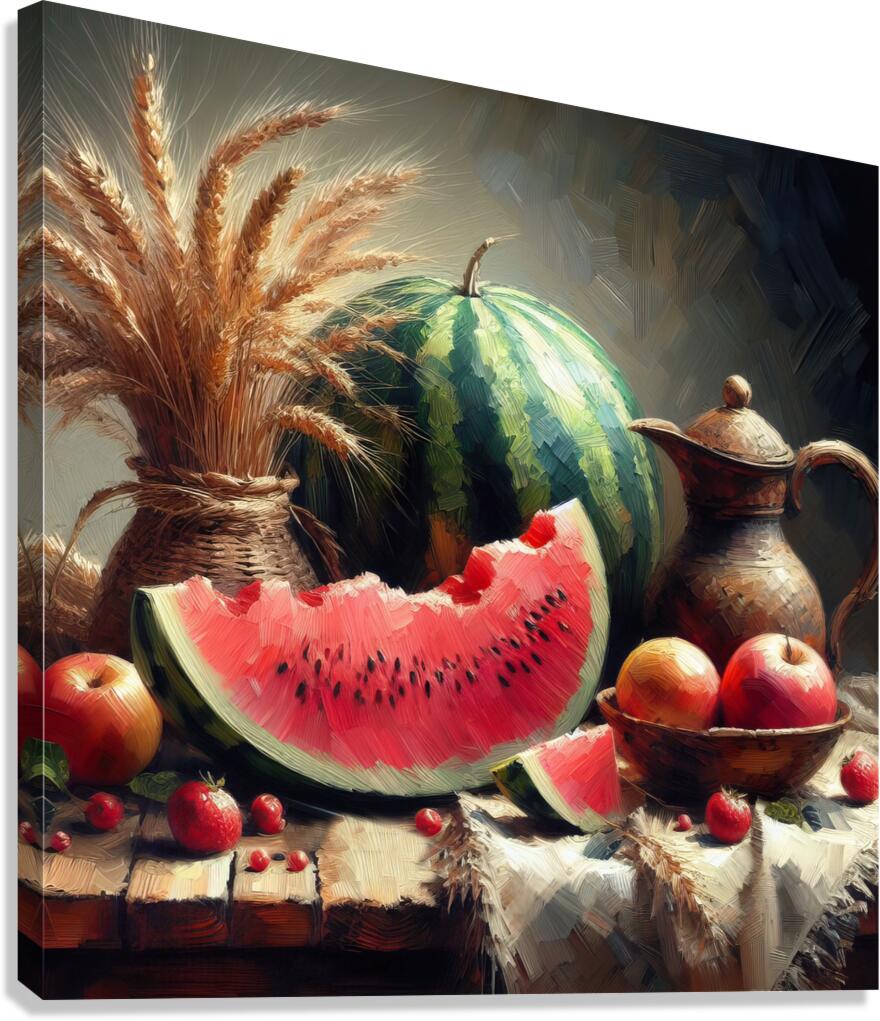 Still life oil painting of watermelon Canvas Print
