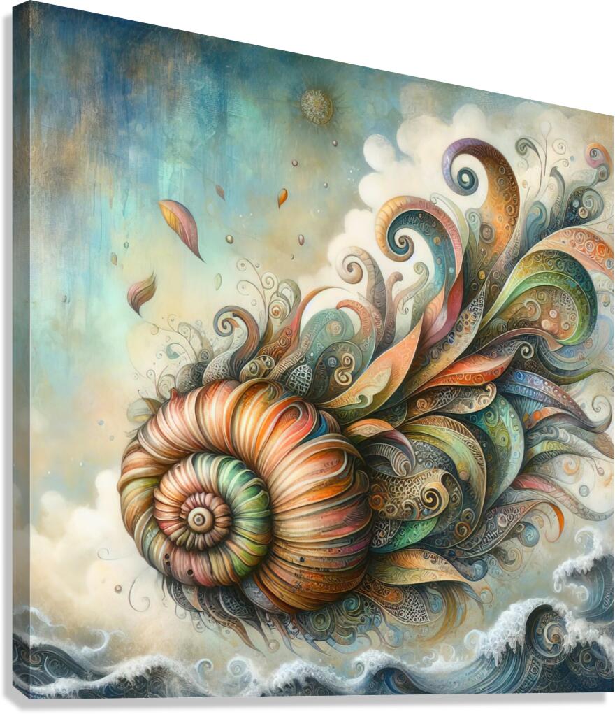 308 Mixed madia painting of a whimsical sea shell Canvas Print