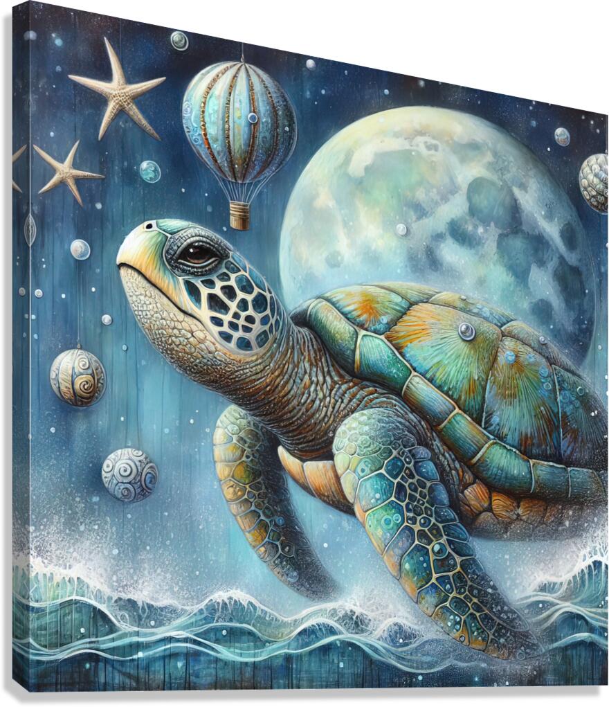 324 Mixed media painting of a whimsical sea turtl Canvas Print