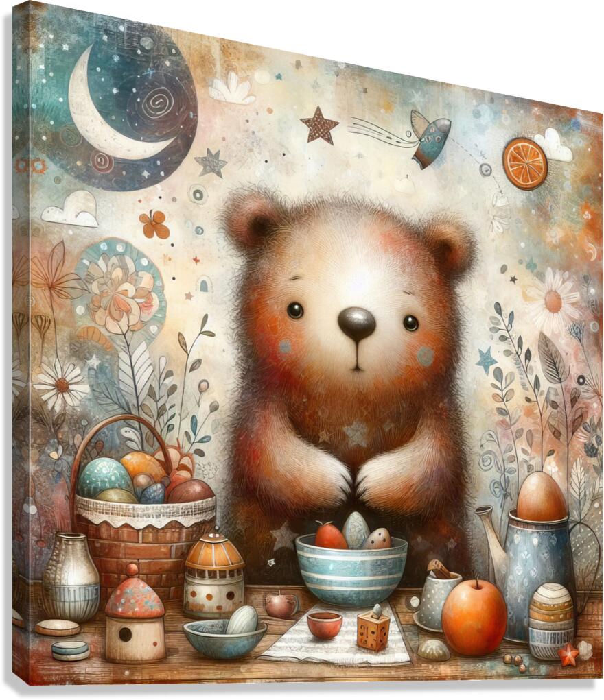 350 Mixed media painting of a whimsical bear Canvas Print