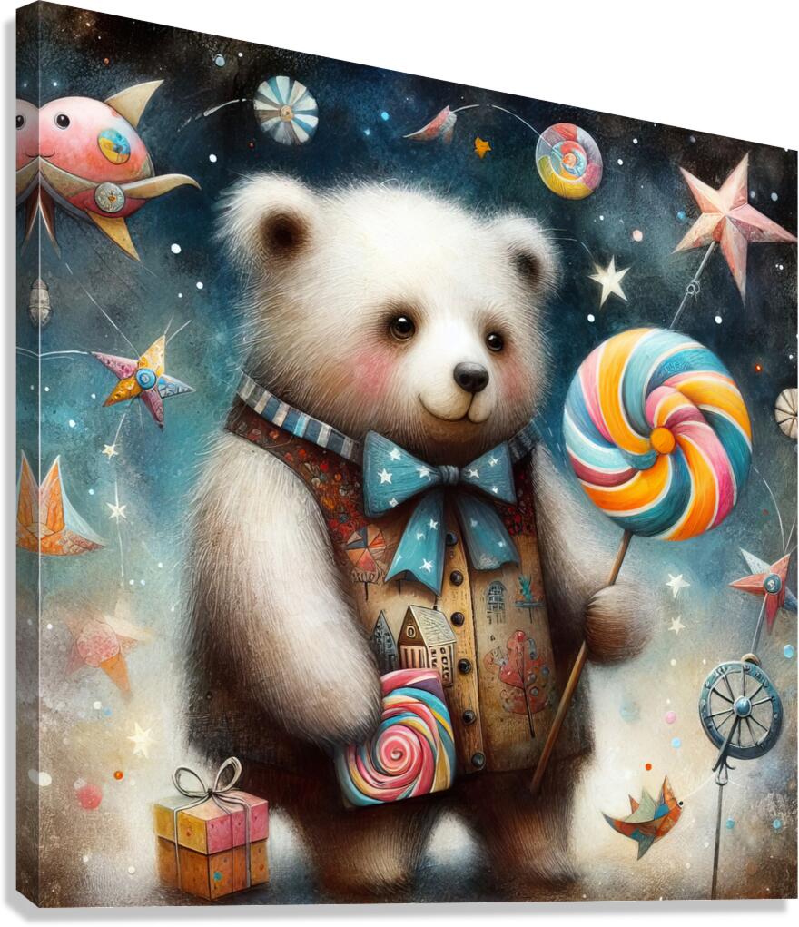 342 Mixed media painting of a whimsical bear Canvas Print