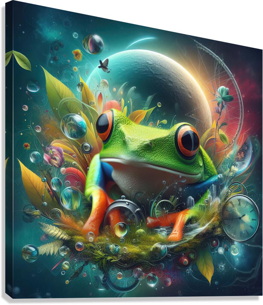 124 Creative natural background with a green frog Canvas Print