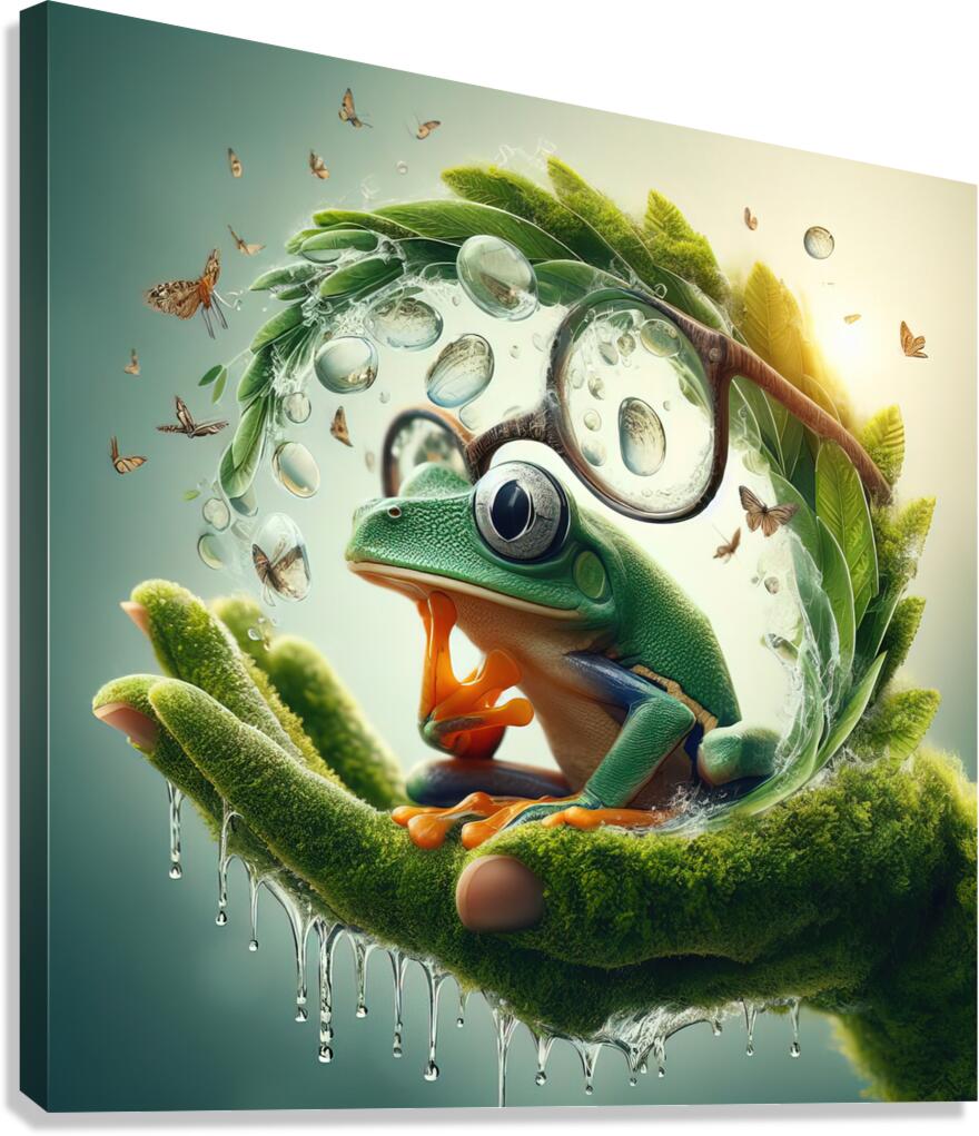 119 Creative natural background with a green frog Canvas Print