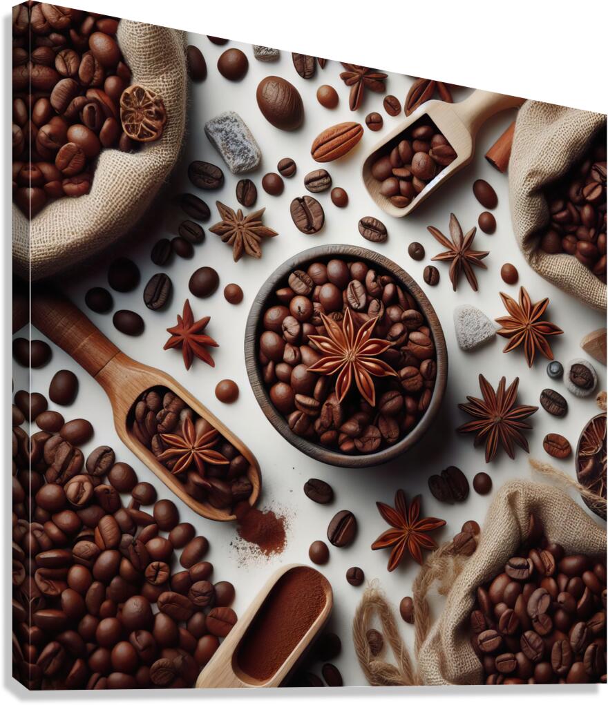 49 Coffee beans isolated top view white backgroun Canvas Print
