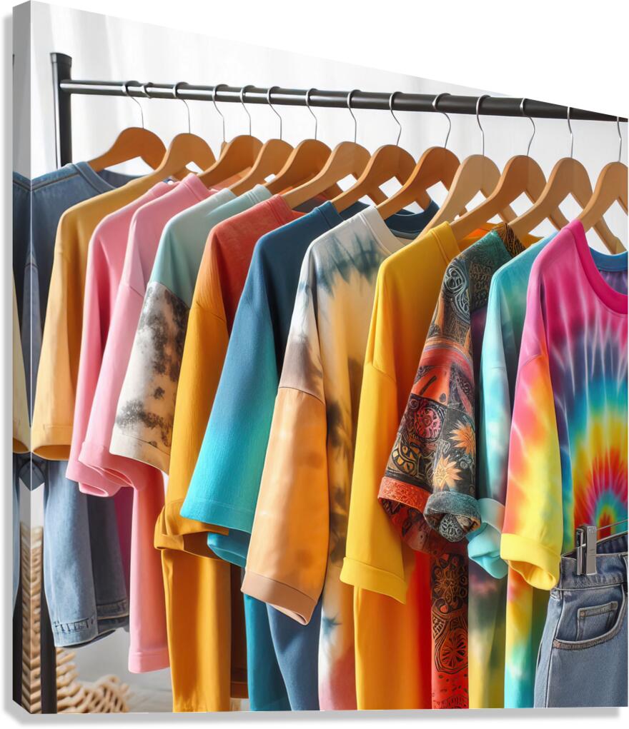 35 Colorful T Shirts Hanging on Clothes Rack Canvas Print