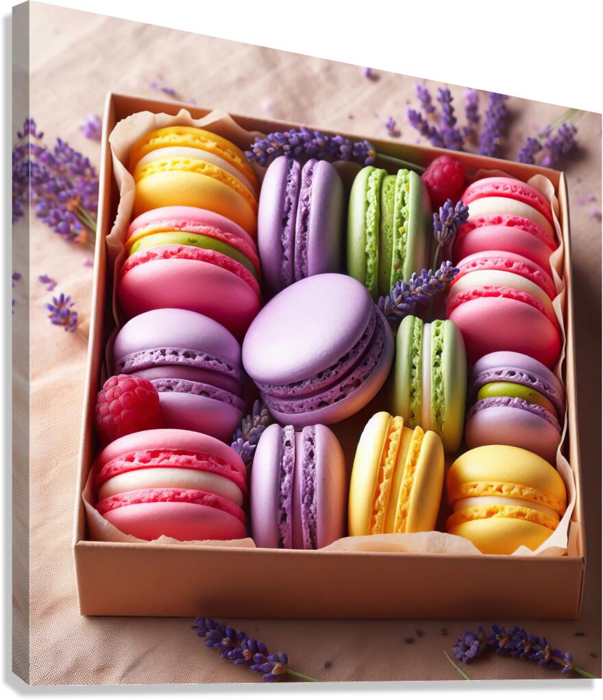 62 Assorted Colored Macaroons in Box Canvas Print