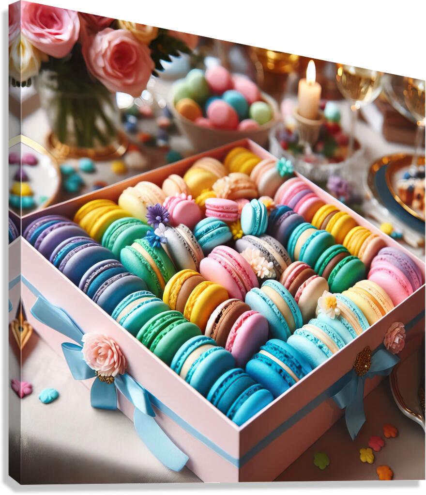 71 Assorted Colored Macaroons in Box Canvas Print