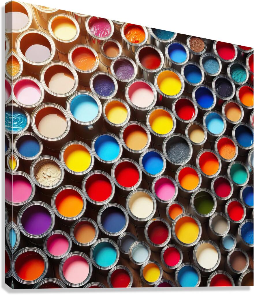 73 Row of Paint Cans Filled With Various Color.jp Canvas Print