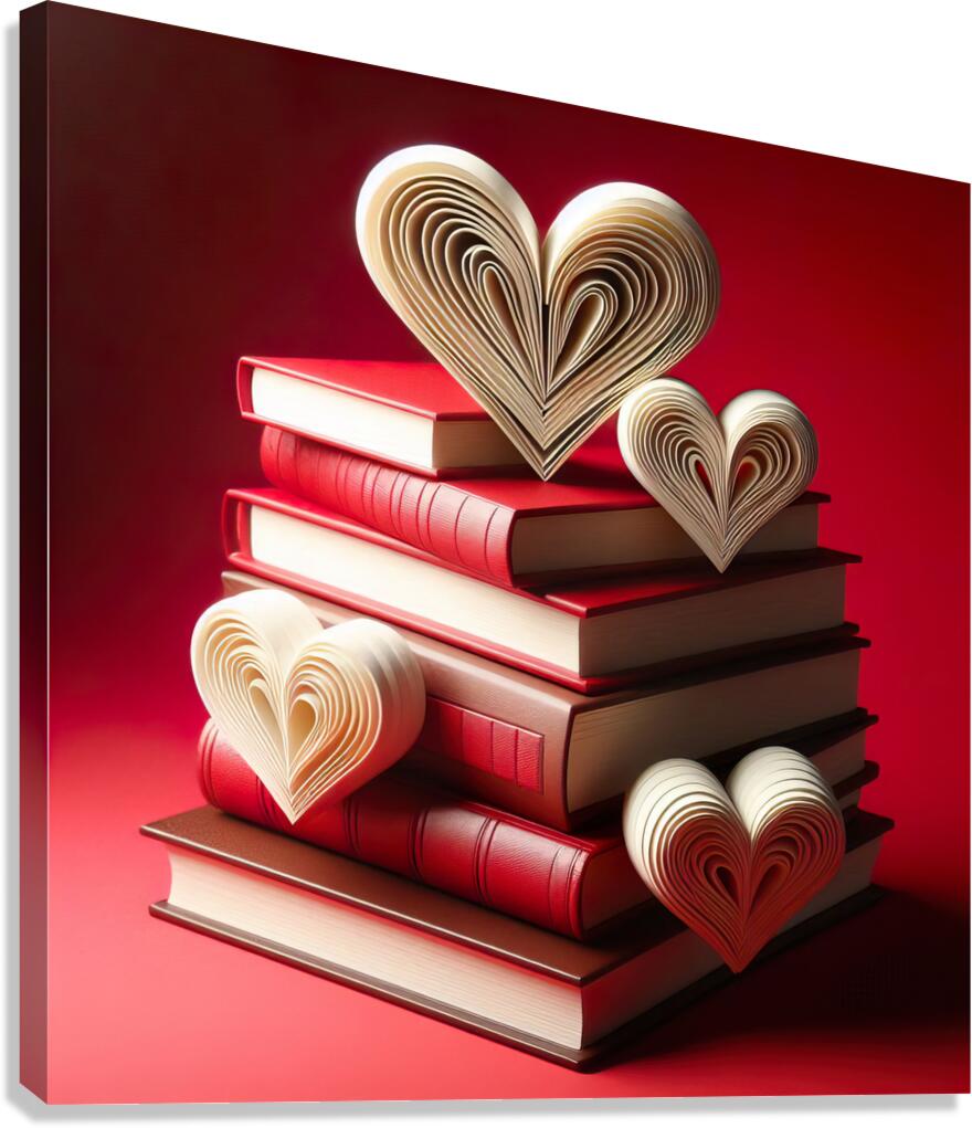 93 Heart Shaped Book Stack on Red Canvas Print