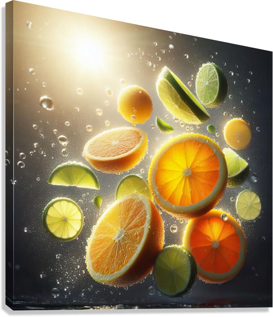 125 citrus slices floating in the air Canvas Print