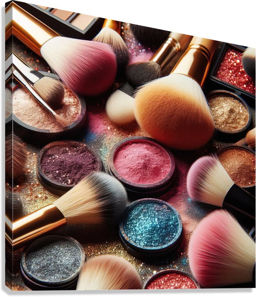 109 Close Up View of Makeup Brushes with a Variet Canvas Print