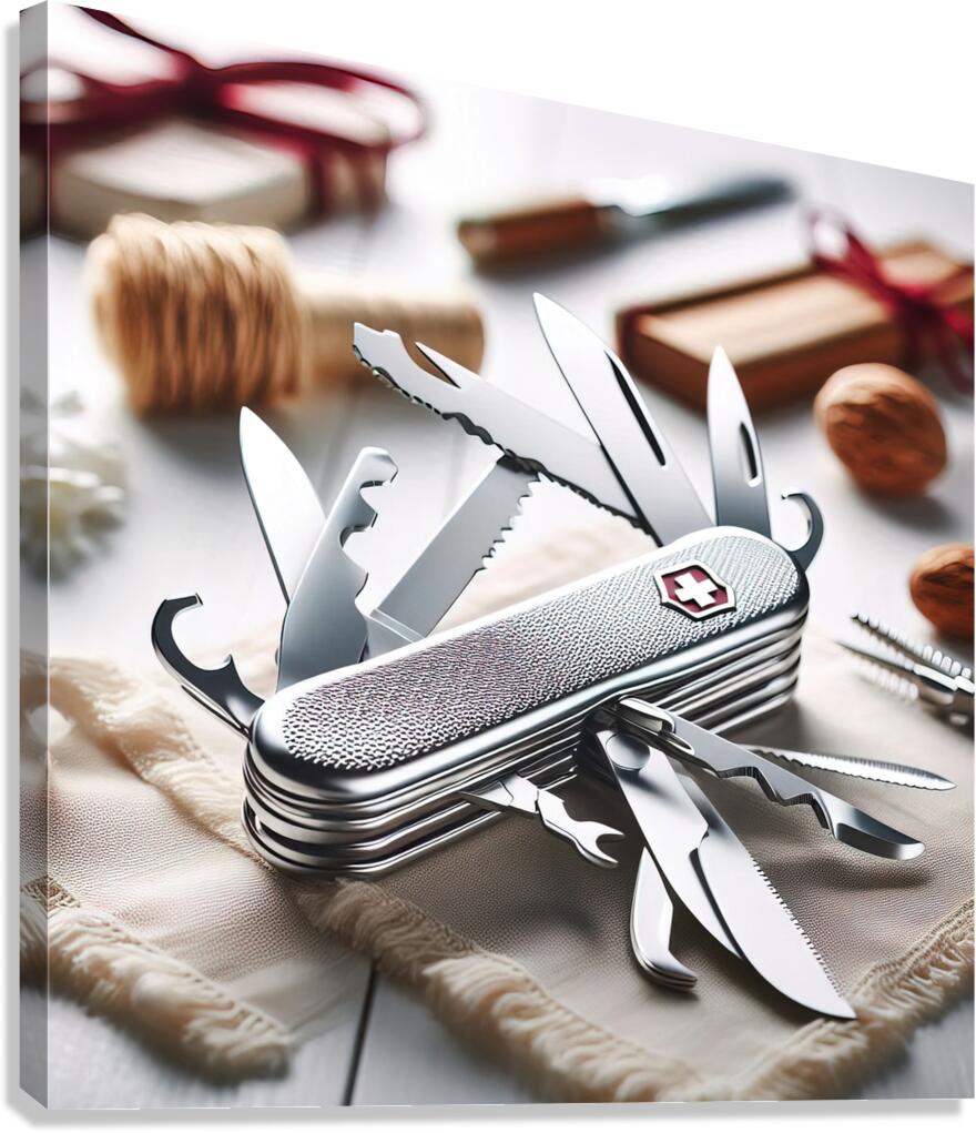 170 Swiss army knife on white table Canvas Print