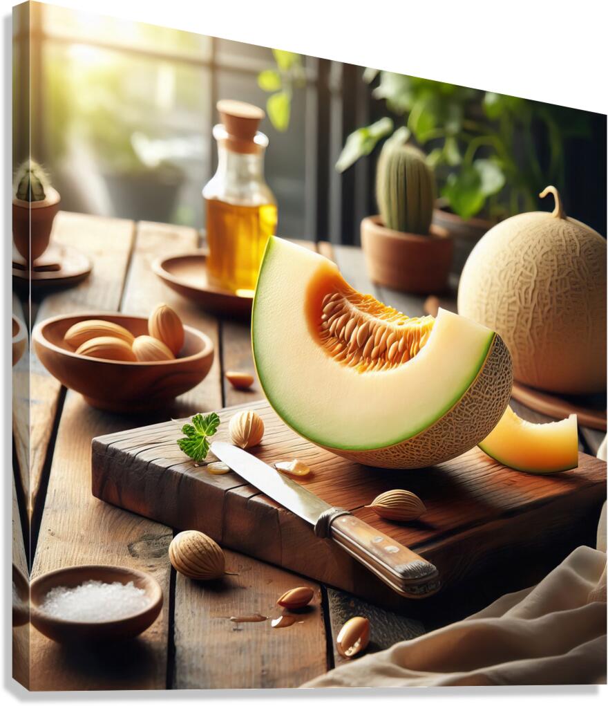 177 Fresh of whole and sliced orange melon or can Canvas Print